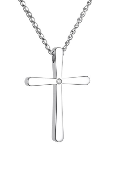 Κολιέ Λευκόχρυσο 18Κ Σταυρός με Διαμάντι Brillant 0.009Ct