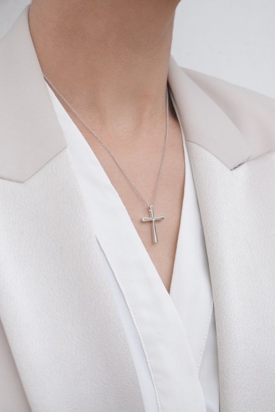 Κολιέ Λευκόχρυσο 18Κ Σταυρός με Διαμάντι Brillant 0.009Ct