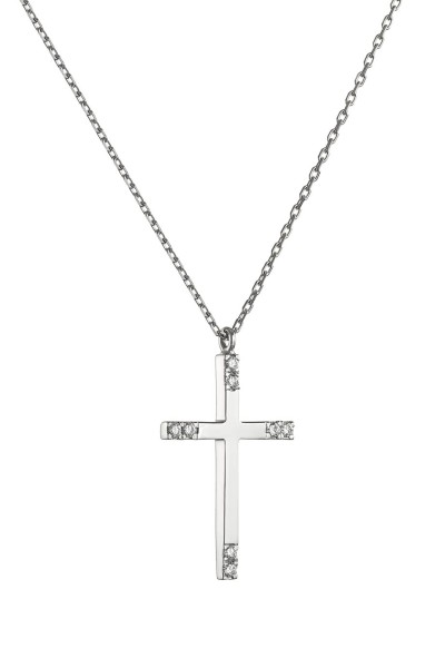 Κολιέ Λευκόχρυσο 18Κ Σταυρός με Διαμάντια Brillant 0.07Ct