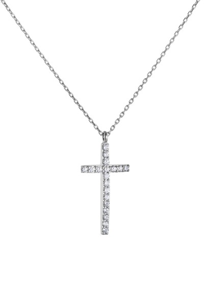 Κολιέ Λευκόχρυσο 18Κ Σταυρός με Διαμάντια Brillant 0.19Ct