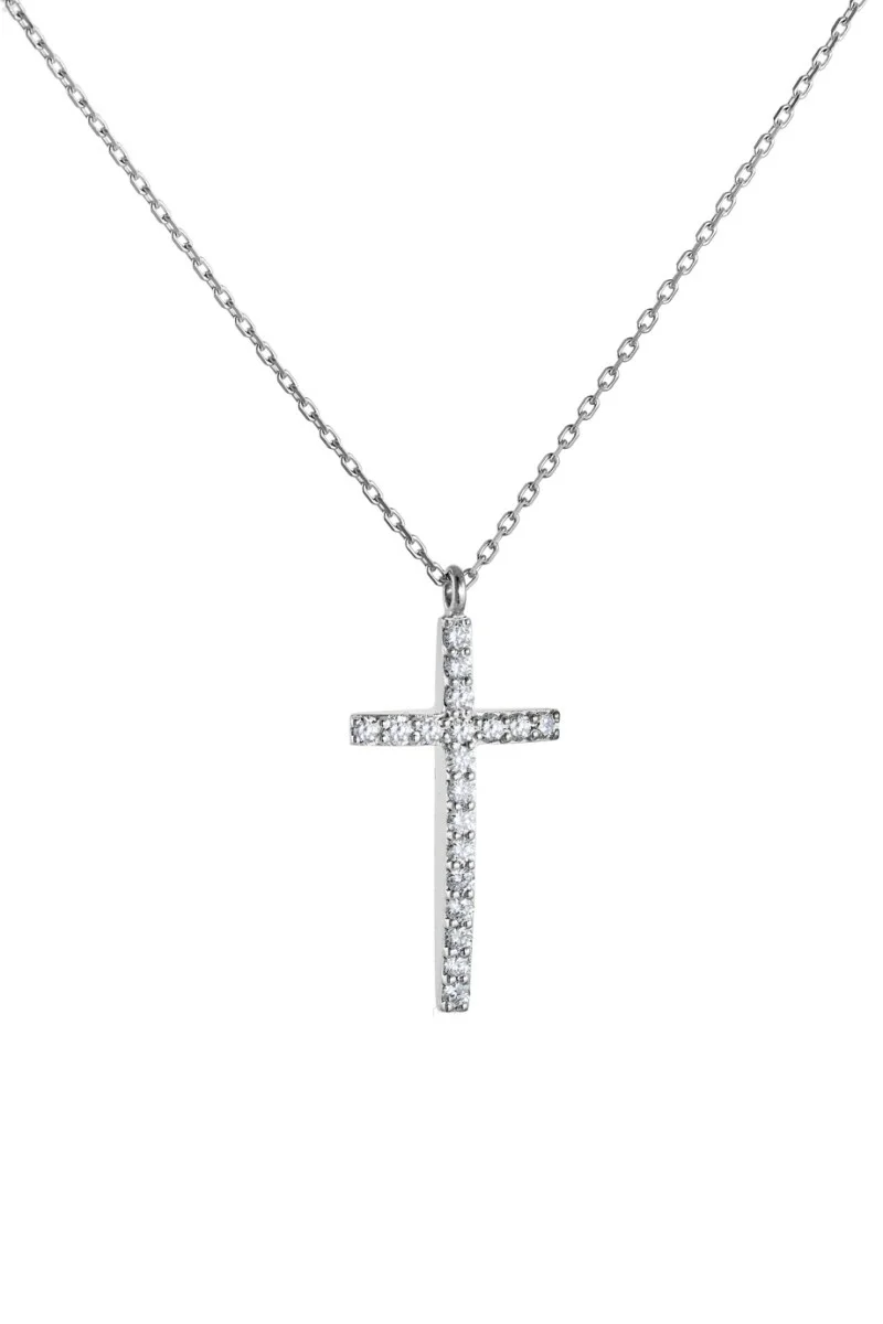 Κολιέ Λευκόχρυσο 18Κ Σταυρός με Διαμάντια Brillant 0.19Ct