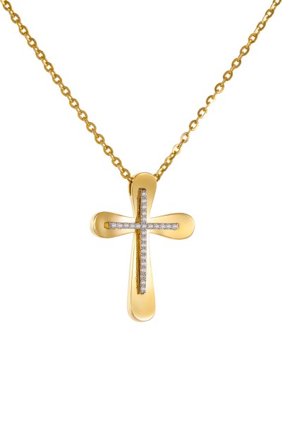 Κολιέ Χρυσό 18Κ Σταυρός με Διαμάντια Brillant 0.08Ct