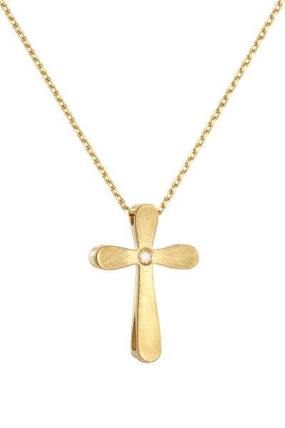 Κολιέ Χρυσό 18Κ Σταυρός με Διαμάντια Brillant 0.016Ct Διπλής Όψης