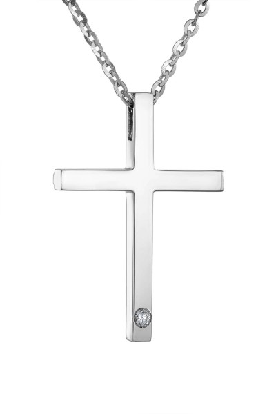 Κολιέ Λευκόχρυσο 18Κ Σταυρός με Διαμάντια Brillant 0.02Ct