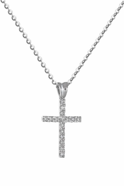 Κολιέ Λευκόχρυσο 18Κ Σταυρός με Διαμάντια Brillant 0.24Ct