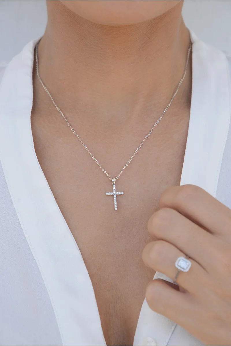 Κολιέ Λευκόχρυσο 18Κ Σταυρός με Διαμάντια Brillant 0.24Ct