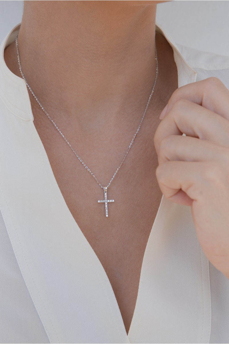 Κολιέ Λευκόχρυσο 18Κ Σταυρός με Διαμάντια Brillant 0.24Ct