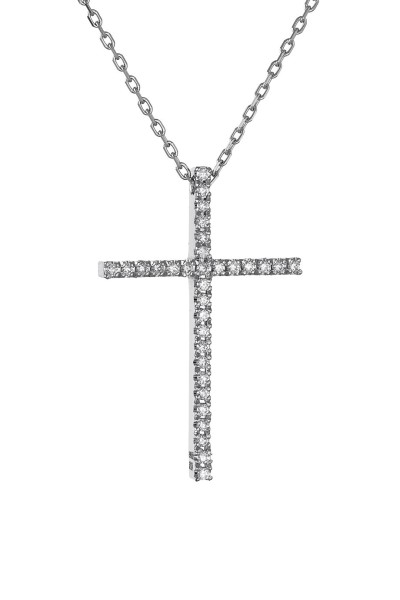 Κολιέ Λευκόχρυσο 18Κ Σταυρός με Διαμάντια Brillant 0.10Ct