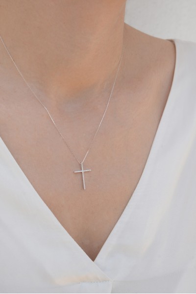 Κολιέ Λευκόχρυσο 18Κ Σταυρός με Διαμάντια Brillant 0.10Ct