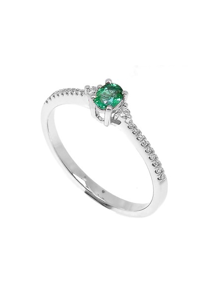 Μονόπετρο Λευκόχρυσο 18Κ Διαμάντι Σμαράγδι 0.25Ct