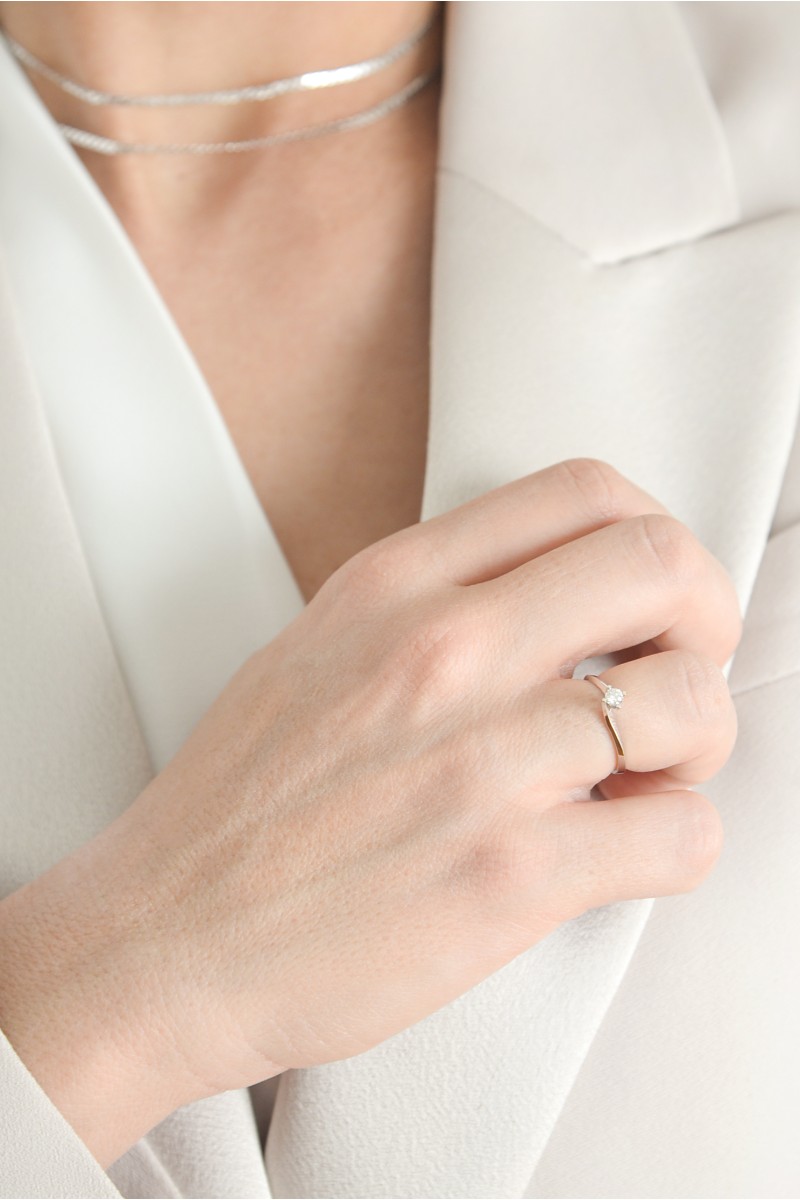 Μονόπετρο Λευκόχρυσο 18Κ Διαμάντι Φλόγα 0.14ct