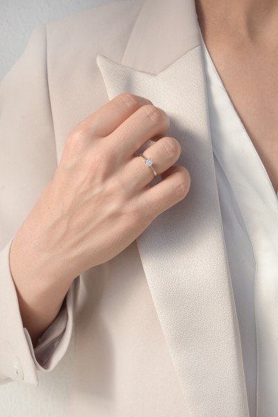 Μονόπετρο Λευκόχρυσο 18Κ Διαμάντι Pave 0.09ct