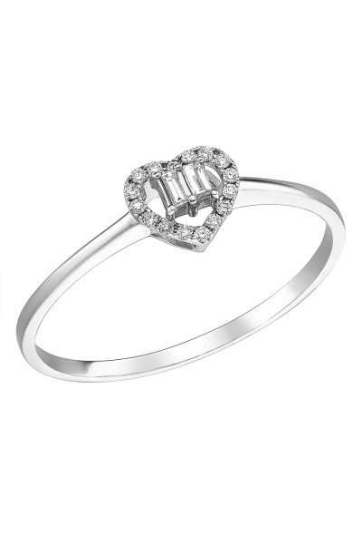 Μονόπετρο Καρδιά Διαμάντι Λευκόχρυσο 18Κ Baguette 0.10 Ct