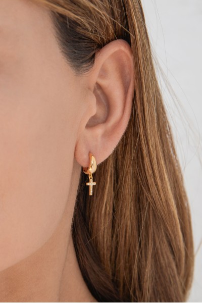 Σκουλαρίκι Ασημένιο Κρίκος Σταυρός