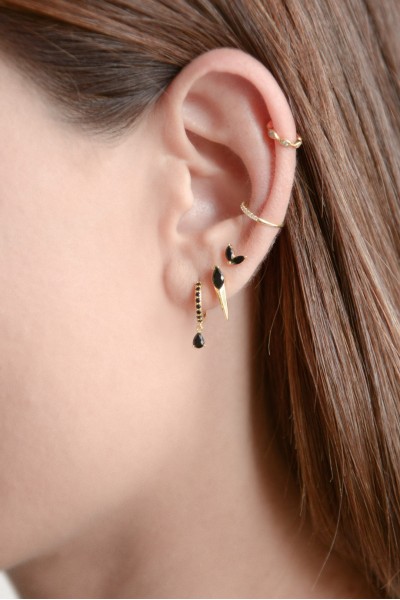 Σκουλαρίκι Ασημένιο Black Feather