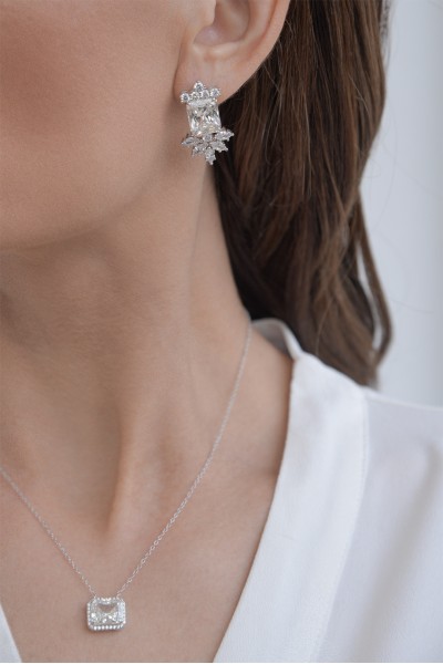 Σκουλαρίκι Ασημένιο Square Glam