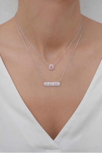 Κολιέ Ασημένιο Romantic Pink Line Κολιέ Ασημένιο Romantic Pink Line