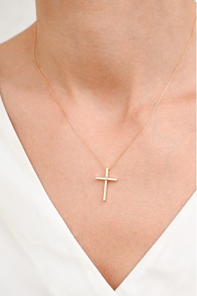 Σετ Σταυρός με Αλυσίδα Χρυσός 14Κ Πετράτος 6994