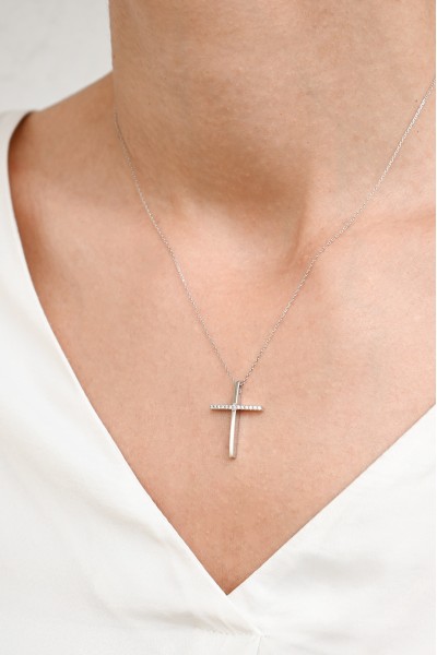 Σετ Σταυρός με Αλυσίδα Λευκόχρυσος 14Κ Μασίφ Minimal 7000