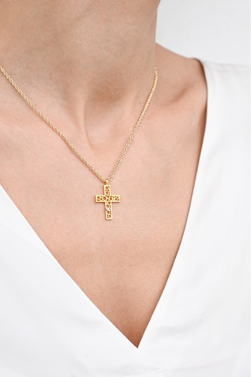 Σετ Σταυρός με Αλυσίδα Χρυσός 14Κ Βυζαντινός 7024