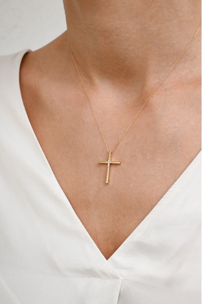 Σετ Σταυρός με Αλυσίδα Χρυσός 14Κ Πετράτος 7025