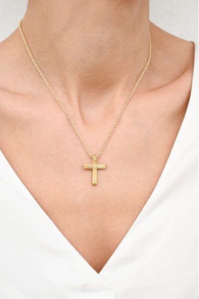 Σετ Σταυρός με Αλυσίδα Χρυσός 14Κ Βυζανινός Διπλής Όψης 7029