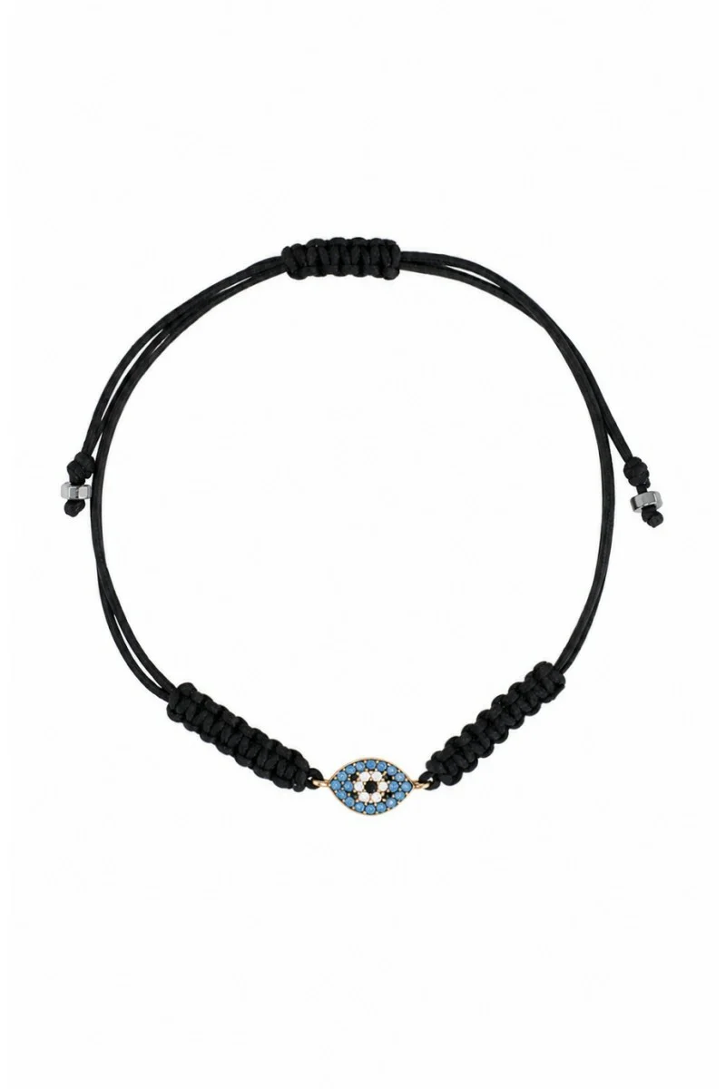 Βραχιόλι Ροζ Χρυσό 14Κ Blue Evil Eye Makrame