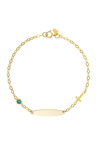 Βραχιόλι Χρυσό 9Κ Ταυτότητα Μάτι Μπλε