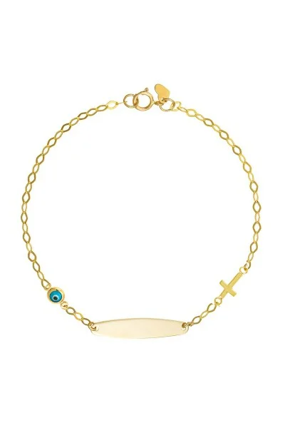 Βραχιόλι Χρυσό 9Κ Ταυτότητα Μάτι Μπλε