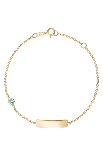 Βραχιόλι Χρυσό 9Κ Ταυτότητα Μάτι Μπλε
