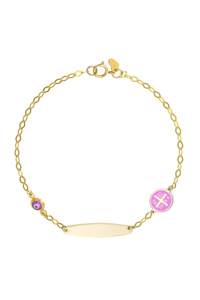 Βραχιόλι Χρυσό 9Κ Ταυτότητα Κωνσταντινάτο Ροζ