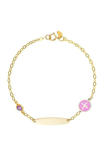 Βραχιόλι Χρυσό 9Κ Ταυτότητα Κωνσταντινάτο Ροζ