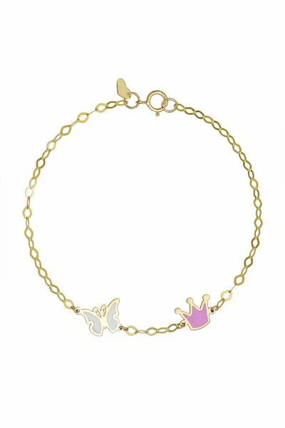 Βραχιόλι Χρυσό 9Κ Πεταλούδα Στέμα Ροζ