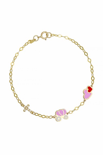 Βραχιόλι Χρυσό 9Κ Καρδούλες Ροζ