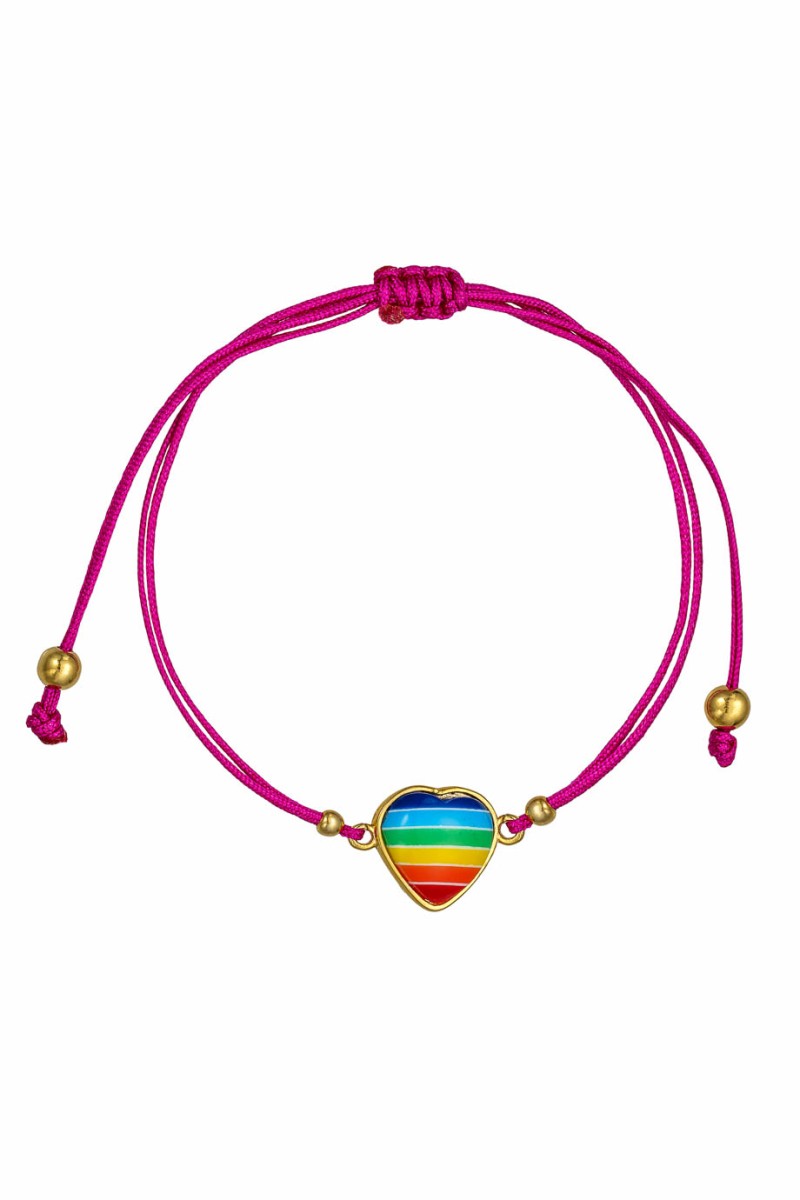 Βραχιόλι Ασημένιο Καρδιά Ουράνιο Τόξο Makrame Rainbow