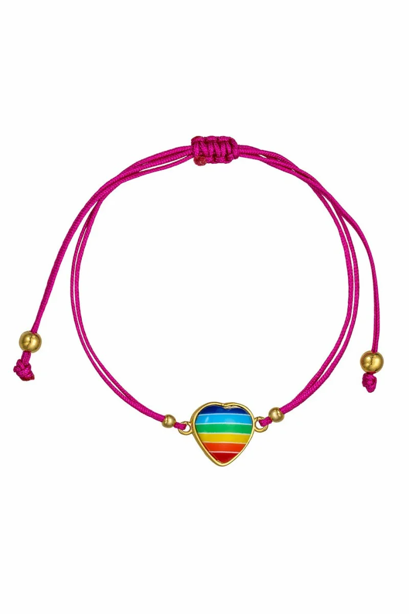 Βραχιόλι Ασημένιο Καρδιά Ουράνιο Τόξο Makrame Rainbow