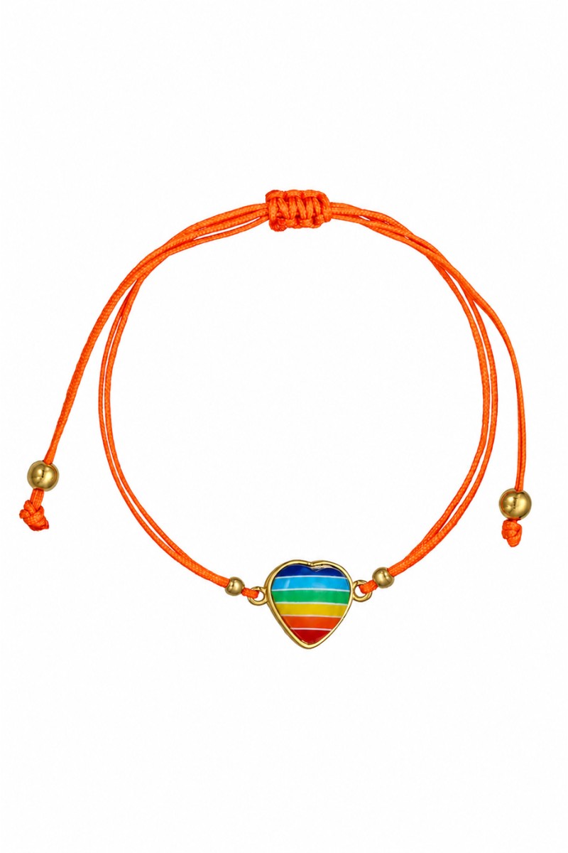 Βραχιόλι Ασημένιο Καρδιά Ουράνιο Τόξο Makrame Rainbow