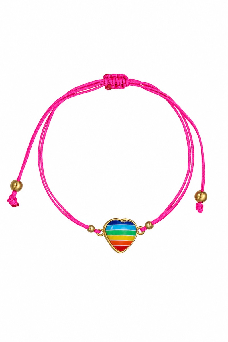 Βραχιόλι Ασημένιο Καρδιά Ουράνιο Τόξο Makrame Rainbow