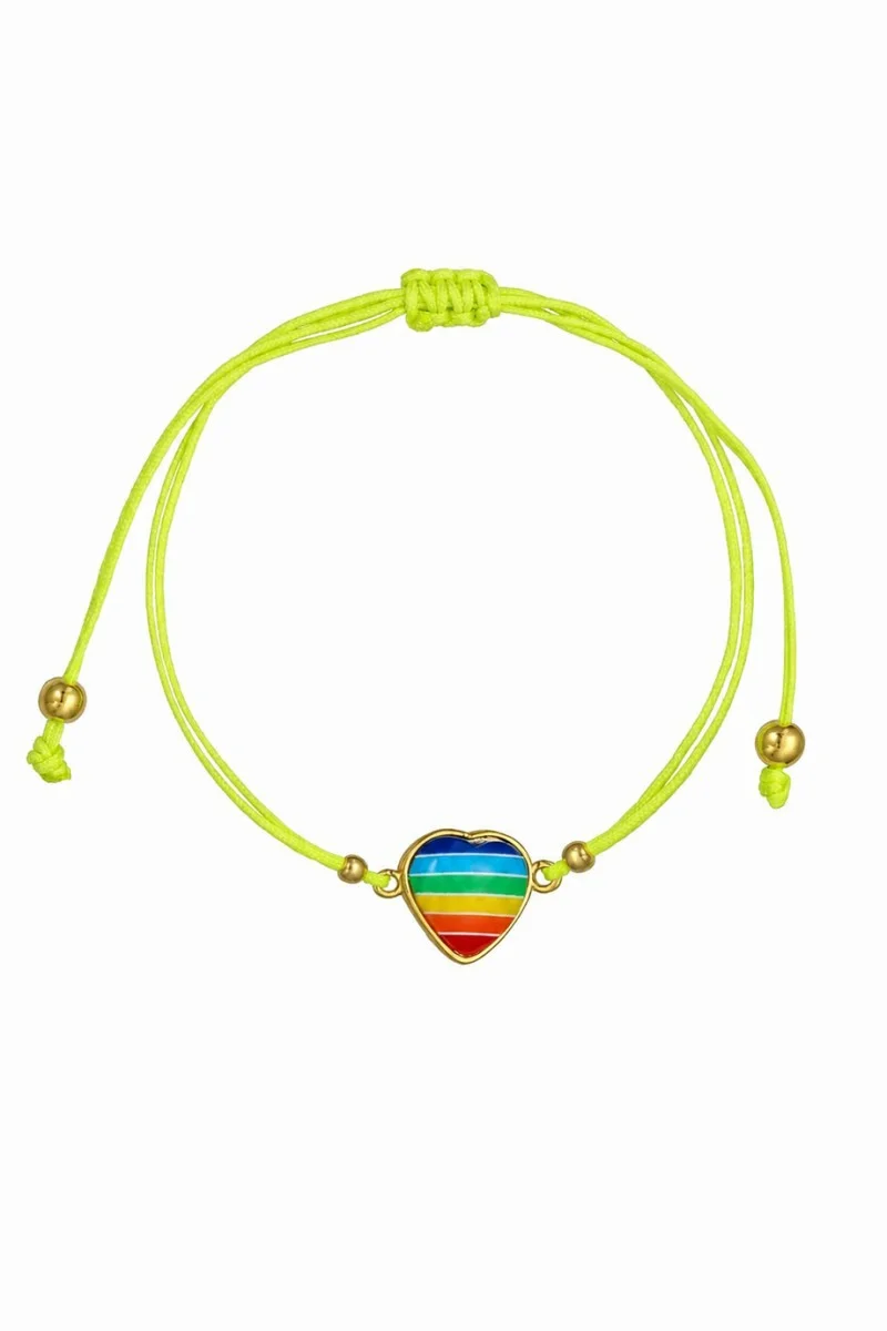Βραχιόλι Ασημένιο Καρδιά Ουράνιο Τόξο Makrame Rainbow