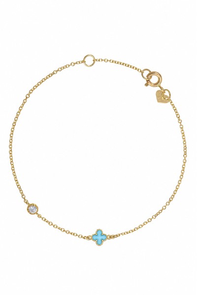 Βραχιόλι Χρυσό 9Κ Light Blue Flower Σμάλτο