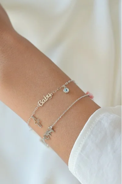 Βραχιόλι Λευκόχρυσο 9Κ Baby Σταυρός