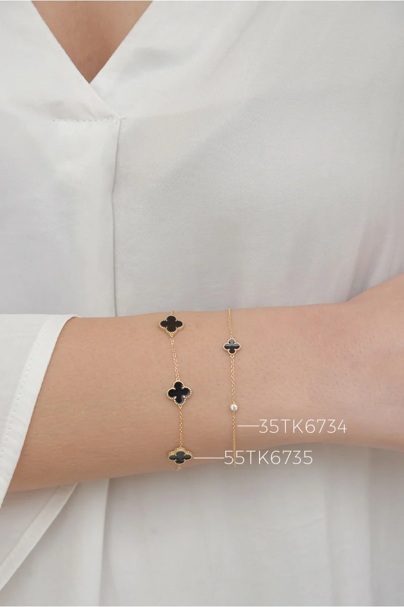 Βραχιόλι Χρυσό 9Κ Black Flower Σμάλτο