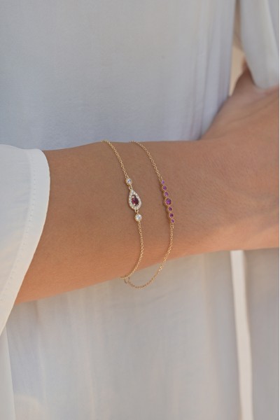 Βραχιόλι Χρυσό 9Κ Red Σταγόνα Ρουμπίνι