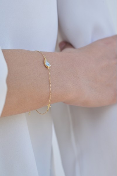 Βραχιόλι Χρυσό 14Κ Μάτι Σταυρός