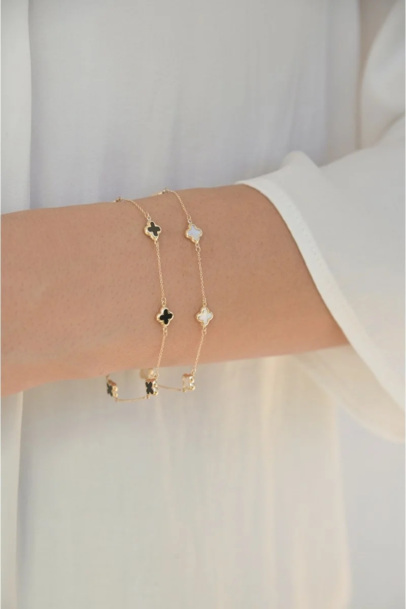 Βραχιόλι Χρυσό 14Κ Flower Blossom Black