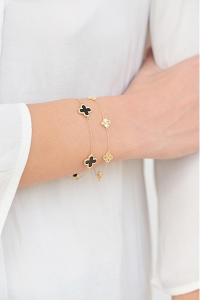 Βραχιόλι Χρυσό 14Κ Black Flowers Όνυχας