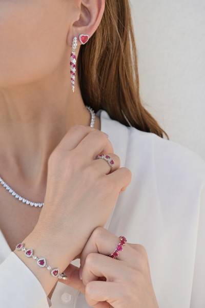 Βραχιόλι Ασημένιο Red Hearts