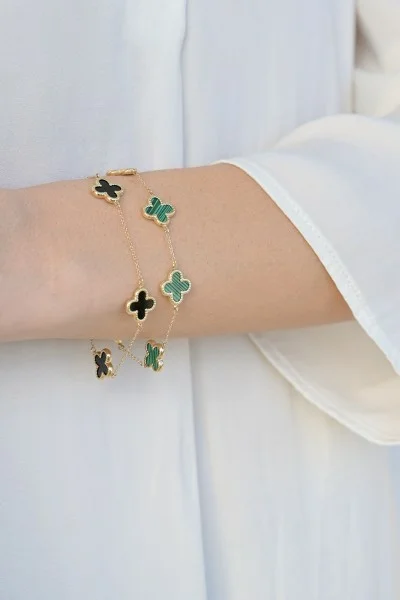 Βραχιόλι Χρυσό 14Κ Green Flowers