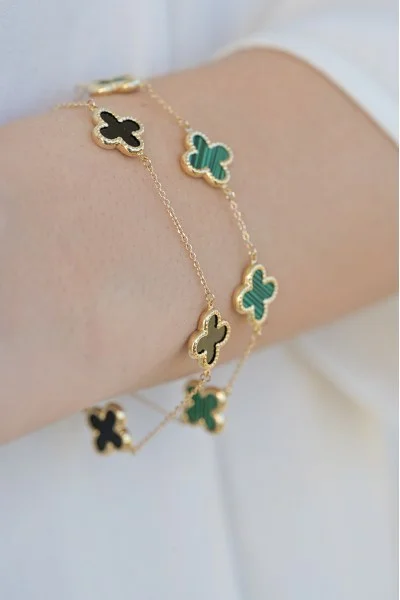 Βραχιόλι Χρυσό 14Κ Black Flowers Όνυχας