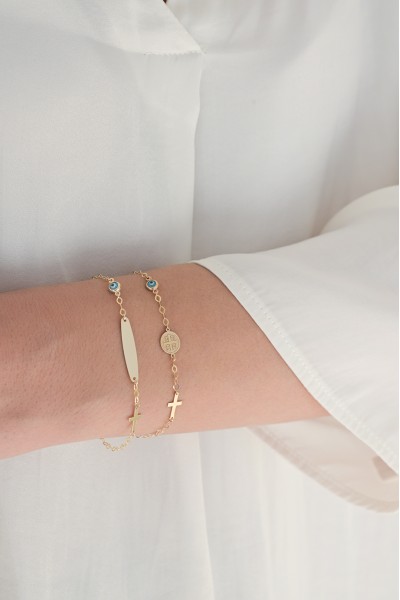 Βραχιόλι Χρυσό 9Κ Ταυτότητα Μάτι Μπλε